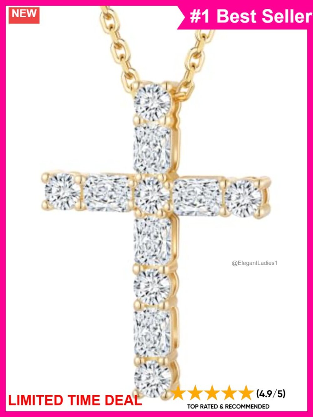 925 Sterling Silver 5A Cubic Zirconia Cross Pendant Necklace for Women